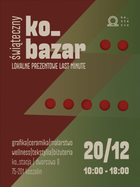 [ko_bazar] 

PREZENTOWE LAST MINUTE!
Nie masz jeszcze prezentów? Cenisz sobie jakość i rękodzieło? Szukasz obrazu lub grafiki na miarę Twojego wnętrza?

Mamy odpowiedzi na wszystkie te potrzeby! 
Już jutro (20.12) odpalamy ko_bazar LAST MINUTE - czyli jakościowe produkty, rękodzieło, dzieła sztuki - na wyciągnięcie ręki. A co więcej: przez cały dzień, rotacyjnie będą z nami ich twórcy! Wpadnij porozmawiać, napić się zimowej herbatki i być może znaleźć coś lokalnego dla siebie! 

ko_bazar to okazja nie tylko do zakupu rękodzieła, ale również platforma do poznawania i ciekawych rozmów. Wpadnij spędzić z nami miło czas! 

Widzimy się od 10:00 do 18:00! 

• prywatna instytucja kultury • koszalin • warsztaty w Koszalinie • przestrzeń kreatywna • wydarzenia w koszalinie • świąteczny kiermasz • targi sztuki •

#kostacja #kultura #koszalin #miejscewkoszalinie #przestrzeńkreatywnaświęta kobazar targiświąteczne